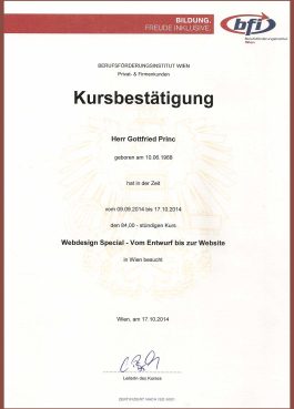 Kursbestätigung Webdesign