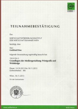 Teilnahmebestätigung Grundlagen des Mediengestaltung-Printgrafik und Webdesign