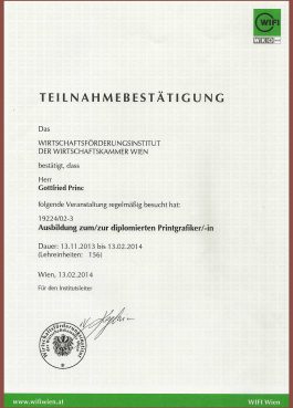 Teilnahmebestätigung zum "diplomierten Printgrafiker"