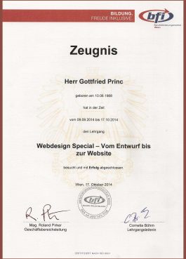 Zeugnis Webdesign-Kurs